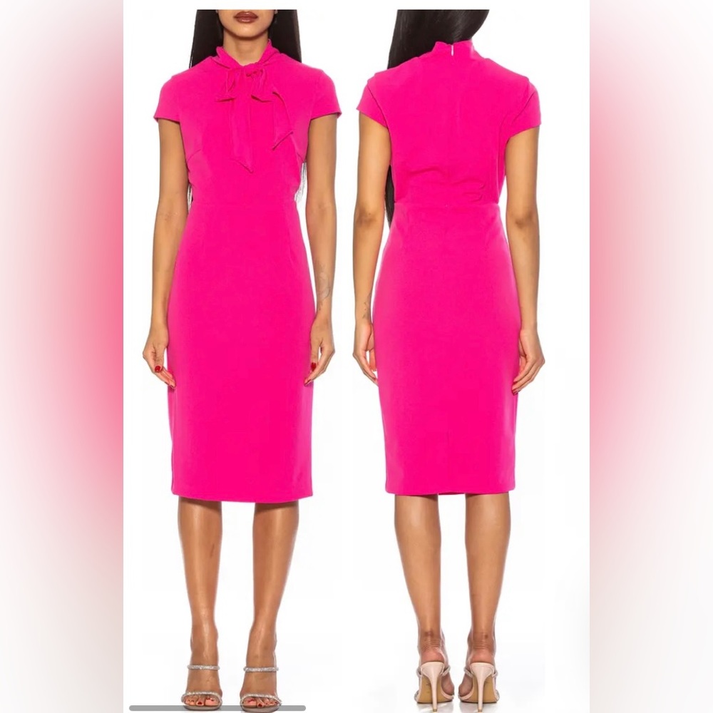 ππNWT ALEXIA ADMOR CAROLINA TIE-NECK CAP SLEEVE SHEATH MIDI DRESS Sz XSπππ - Picture 11 of 13